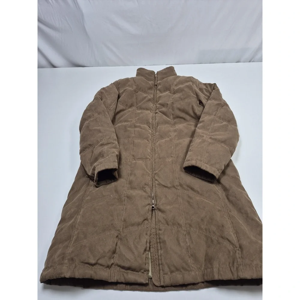 LL Bean Coat Women's Large Brown Goose Down Quilted Long Parka Zip Warm